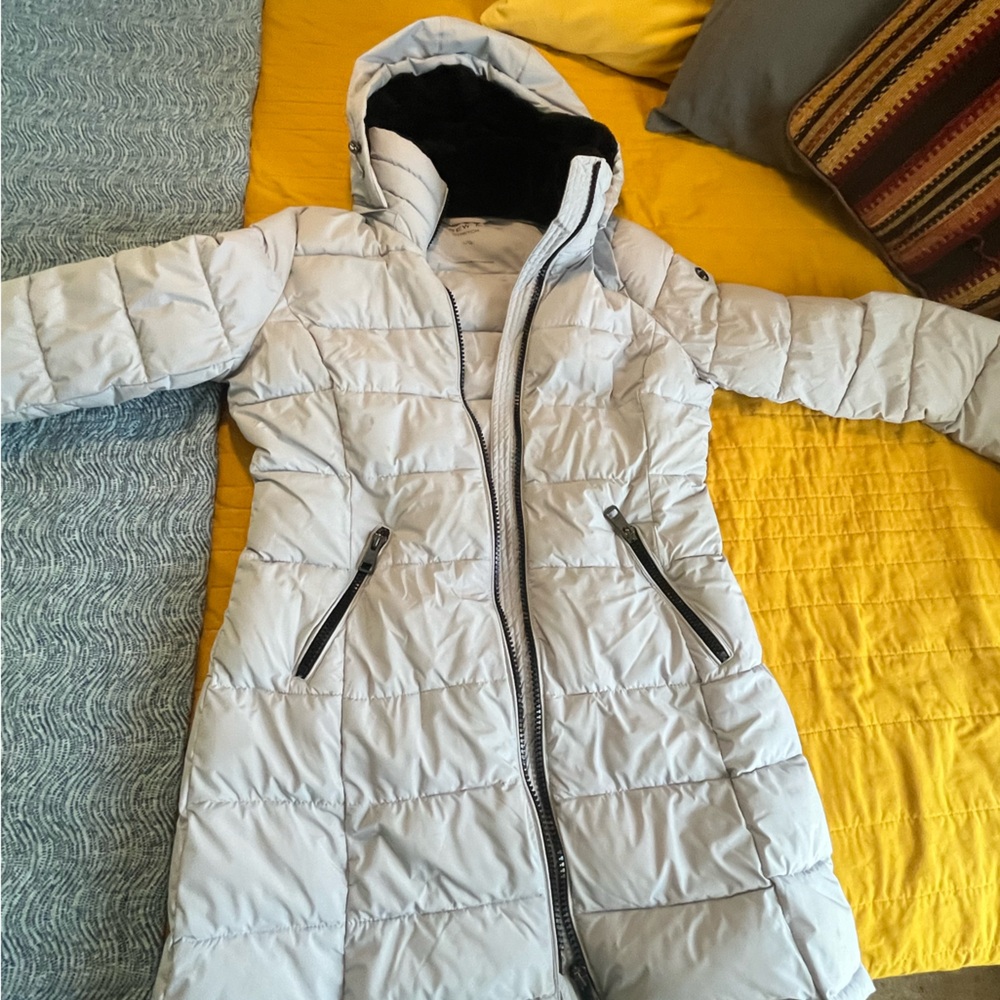 Andrew Marc Light Gray Quilted Puffer Jacket with Hood